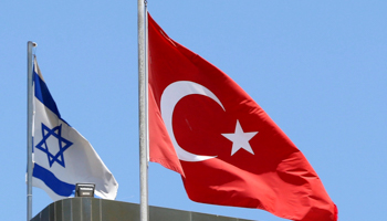 The Israeli and Turkish flags at Turkey’s embassy in Tel Aviv (Reuters/Baz Ratner)