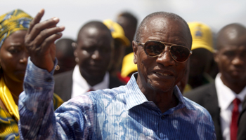 President Alpha Conde arrives for the inauguration of a new harbour in the capital Conakry (Reuters/Luc Gnago)