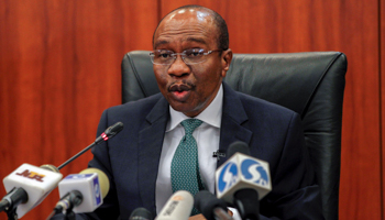 Governor of the Central Bank of Nigeria Godwin Emefiele addressing the media following a Monetary Policy Committee meeting(Reuters/Afolabi Sotunde)
