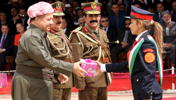 Kurdish President Massoud Barzani at a police graduation ceremony in Dohuk Governorate (Reuters/Ari Jalal)