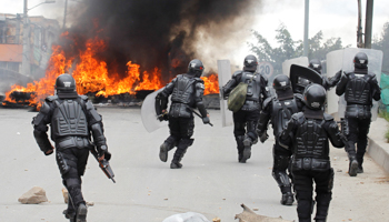 Riot police during a truckers' strike in Bogota (Reuters/John Vizcaino)