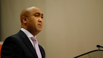 National Director of Public Prosecutions Shaun Abrahams speaks at a media briefing in Pretoria (Reuters/Siphiwe Sibeko)