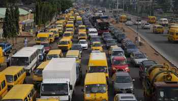 Heavy traffic passes through Lagos (Reuters/Akintunde Akinleye)