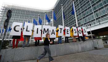 Environmental associations members gather to demand change during the presentation of the 2030 Framework for Climate and Energy EU2030, Brussels (Reuters/Yves Herman)