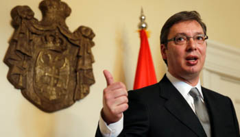 Serbian Prime Minister Aleksandar Vucic at a press conference in Belgrade (Reuters/Marko Djurica/File Photo)