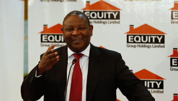 Equity Bank's Chief Executive Officer James Mwangi addresses investors at the Equity Bank headquarters in Nairobi (Reuters/Thomas Mukoya)