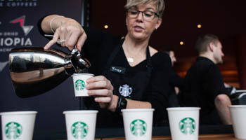 Starbucks Reserve Sun Dried Ethiopia Yirgacheffe coffee is poured during the company's annual shareholders meeting (Reuters/David Ryder)