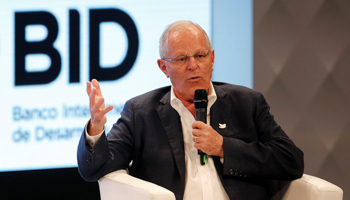 President Kuczynski speaks at the Ibero-American Summit in Cartagena (Reuters/Jaime Saldarriaga)