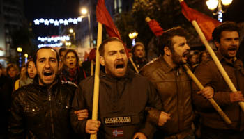 Left-wing protesters demonstrate against the visit of US President Barack Obama to Athens (Reuters/Alkis Konstantinidis)