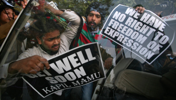 Activists from Shaheed Bhagat Singh Kranti Sena, a Hindu group, protesting in India (Reuters/Parivartan Sharma)