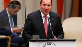 Prime Minister Stefan Lofven of Sweden at the United Nations General Assembly in Manhattan (Reuters/Lucas Jackson)