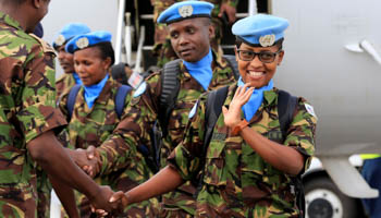 Kenya Defence Forces soldiers, the first batch of the troops who had served in the U.N. peacekeeping mission in South Sudan, arrive in Nairobi (Reuters/Thomas Mukoya)