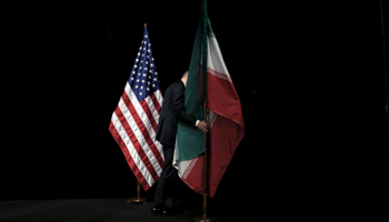 The Iranian and US flags are seen at the Iran nuclear talks at the Vienna International Center (Reuters/Carlos Barria)