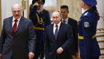 Belarussian President Alexander Lukashenko, left, with his Russian counterpart Vladimir Putin, Belarus (Reuters/Vasily Fedosenko)