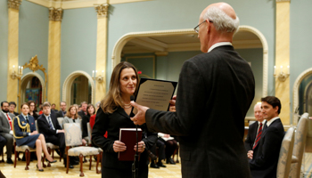 Chrystia Freeland is sworn-in as Canada's foreign affairs minister, Ottawa (Reuters/Chris Wattie)