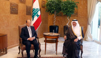 Lebanese president Michel Aoun meets with Saudi Arabia's Prince Khaled al-Faisal inside the presidential palace in Baabda, Lebanon (Reuters/Mohamed Azakir)