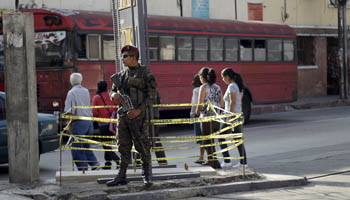 A soldier performing security duties in Guatemala City (Reuters/Josue Decavele)