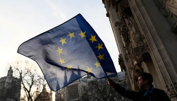 A man waves a European Union flag outside the Supreme Court in Parliament Square, London (Reuters/Stefan Wermuth)