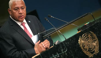 Prime Minister Frank Bainimarama of Fiji speaks at the United Nations (Reuters/Carlo Allegri)