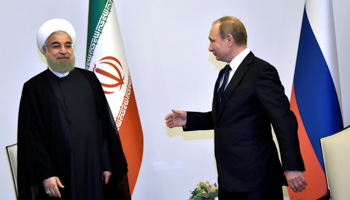 Russian President Vladimir Putin, right, with Iranian President Hassan Rouhani  (Reuters/Alexander Nemenov/Pool)