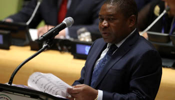 President Filipe Nyusi of Mozambique speaks at the UN General Assembly (Reuters/Carlo Allegri)