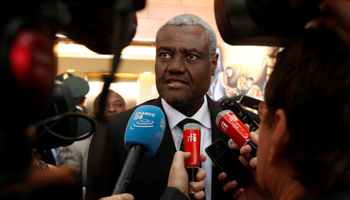 Newly elected African Union Commission Chairman, Chadian Foreign Minister Moussa Faki Mahamat, addresses to media (Reuters/Tiksa Negeri)