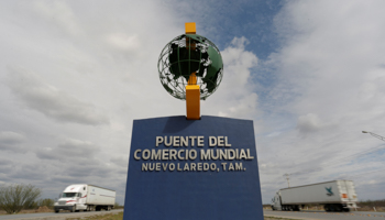 A truck near US-Mexico border customs at the World Trade Bridge in Nuevo Laredo, Mexico (Reuters/Daniel Becerril)
