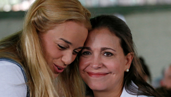 Lilian Tintori, left, and Maria Corina Machado (Reuters/Carlos Garcia Rawlins)