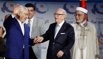Tunisian President Beji Caid Essebsi, right, and Rached Ghannouchi, leader of the Islamist Ennahda movement, Tunisia (Reuters/Zoubeir Souissi)