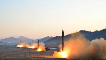 Ballistic rocket launching drill of Hwasong artillery units of the Strategic Force of the KPA in Pyongyang (Reuters/KCNA KCNA)