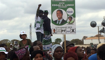Supporters of Edgar Lungu, leader of the Patriotic Front party, during a presidential election rally in 2016 (Reuters/Stella Mapenzauswa)