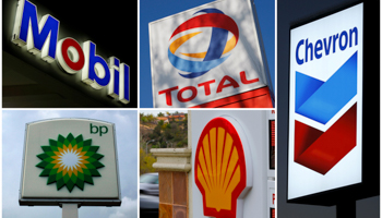 The logos of five of the largest publicly traded oil companies; BP, Chevron, ExxonMobil, Royal Dutch Shell, and Total (Reuters/Jim Tanner)