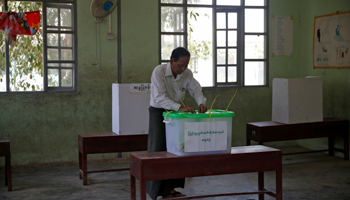 A voter at a polling station in Yangon, Myanmar (Reuters/Soe Zeya Tun)