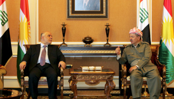 Iraqi Kurdish regional President Massoud Barzani, right, with Iraqi Prime Minister Haider al-Abadi (Reuters/Azad Lashkari)