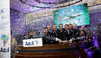 Celebrations following Azul Airlines IPO on April 11 (Reuters/Nacho Doce)
