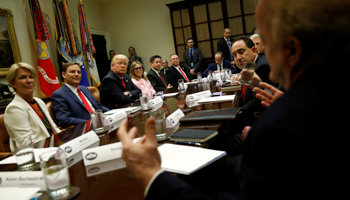 US President Donald Trump meets with members of the National Association of Manufacturers (Reuters/Jonathan Ernst)