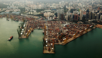 An aerial view of shipping containers stacked at the port of Singapore (Reuters/Edgar Su)