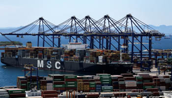 The MSC Irene container ship is moored at the Piraeus Container Terminal, near Athens, Greece (Reuters/Alkis Konstantinidis)