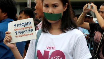 An activist of the Resistant Citizen, against the junta-backed constitution  (Reuters/Chaiwat Subprasom)