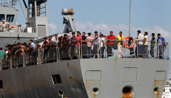 Would-be immigrants on a Frontex ship at Piraeus port near Athens in 2011 (Reuters/John Kolesidis)