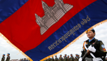 Cambodian soldiers serving with the United Nations Interim Force in Lebanon during a ceremony at Pochentong Air Base in Phnom Penh (Reuters/Samrang Pring)