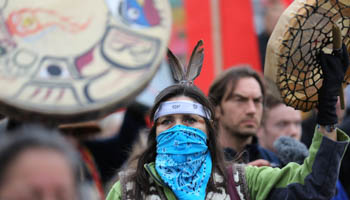 Ceci Point of the Musqueam First Nation marches in a Vancouver anti-pipeline protest. (REUTERS/Chris Helgren)