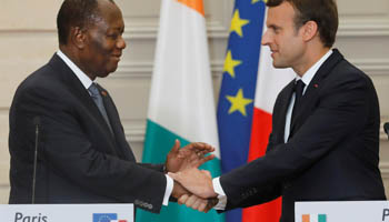 Ivory Coast President Alassane Ouattara and French President Emmanuel Macron (Reuters/Mal Langsdon)