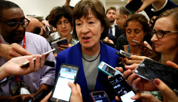 Senator Susan Collins of Maine speaks to reporters in Washington after Senate Republicans unveiled their Obamacare replacement bill, June 22 (Reuters/Joshua Roberts)