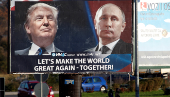 A billboard showing a pictures of then, US president-elect Donald Trump and Russian President Vladimir Putin in Danilovgrad in Montenegro in November 2016 (Reuters/Stevo Vasiljevic)