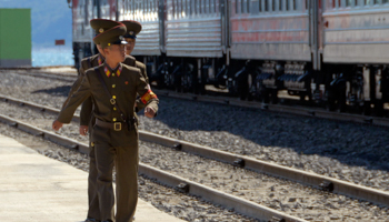 North Korean soldiers after a ceremony to mark the re-opening of a railway link between Russia and North Korea at the port of Rajin September in 2013 (Reuters/Yuri Maltsev)