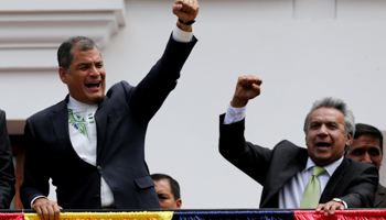 Ecuador's President Rafael Correa, left, and Presidential candidate Lenin Moreno in Quito, Ecuador (Reuters/Mariana Bazo)