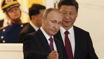 Russian President Vladimir Putin, left, and his Chinese counterpart Xi Jinping at the Kremlin in Moscow, Russia (Reuters/Sergei Karpukhin)