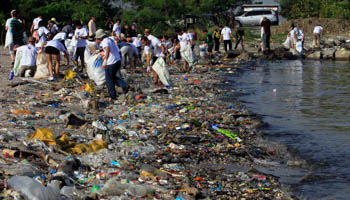 A coastal cleanup at 'Freedom Island' during a World Oceans Day event in Las Pinas city, south of Manila (Reuters/Romeo Ranoco)