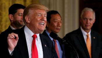 President Donald Trump, delivers remarks at a White House event where Foxconn announced plans to build a plant in Wisconsin (Reuters/Jonathan Ernst)